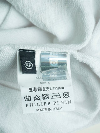 White Cotton Sweatshirt with Crystallized Anchor Print on the Front