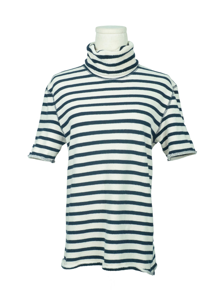 Navy Striped Turtle Neck Cotton Top