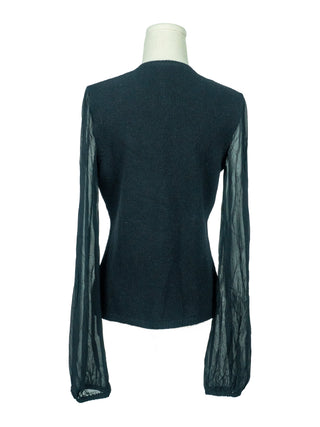 Black Wool Cardigan with Sheer Sleeves