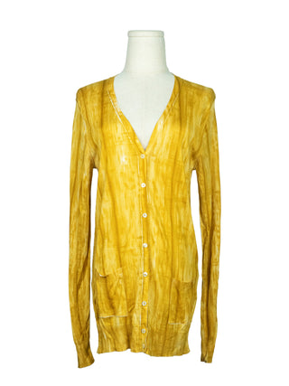 Mustard Yellow Silk Cardigan with 2 Front Pockets