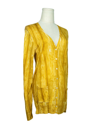 Mustard Yellow Silk Cardigan with 2 Front Pockets