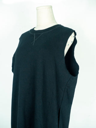 Black Cotton Sleeveless Dress with Fringe Ends