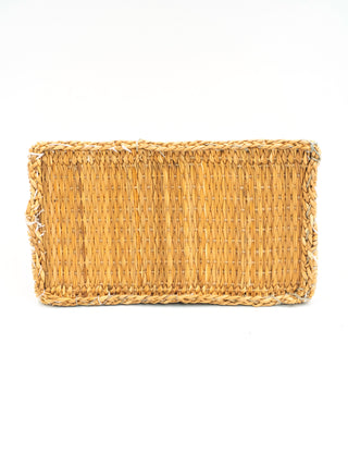Woven Tote Bag with Leather Handle and a Logo Embossed Luggage Tag