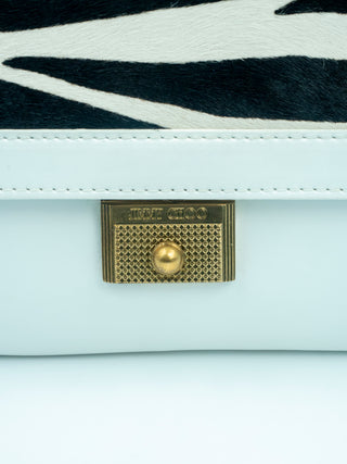 White Leather Shoulder Bag with Zebra Print Calfhair on Flap