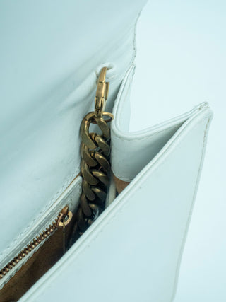 White Leather Shoulder Bag with Zebra Print Calfhair on Flap