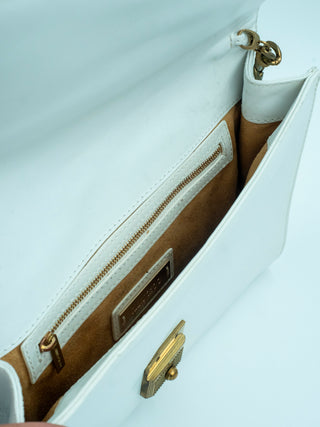 White Leather Shoulder Bag with Zebra Print Calfhair on Flap
