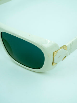 White (cream) Plastic Sunglasses with Grey Monochrome Lenses