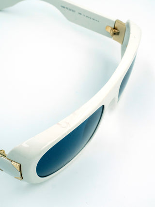 White (cream) Plastic Sunglasses with Grey Monochrome Lenses