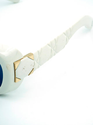 White (cream) Plastic Sunglasses with Grey Monochrome Lenses
