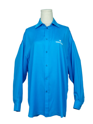 Blue Silk Long Shirt with Logo Front and Back