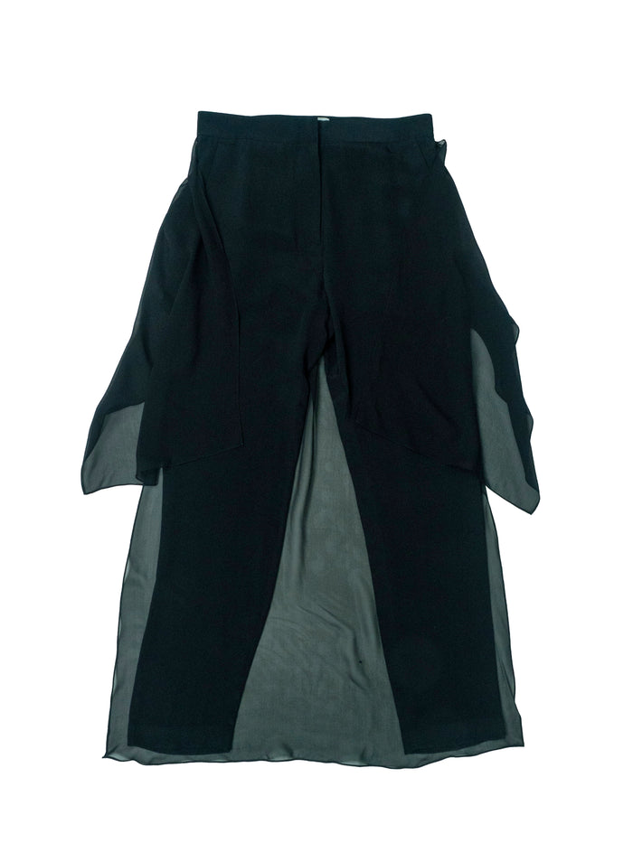 Black Silk Pants with Sheer Wrap