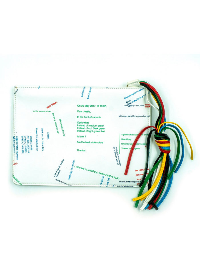 White Leather Pouch with Colorful Tassel