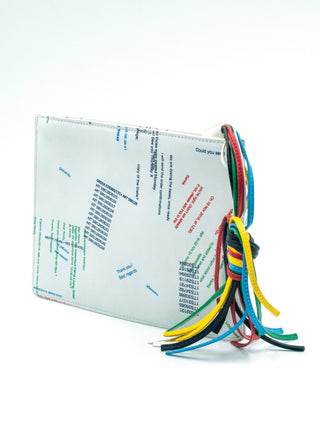 White Leather Pouch with Colorful Tassel