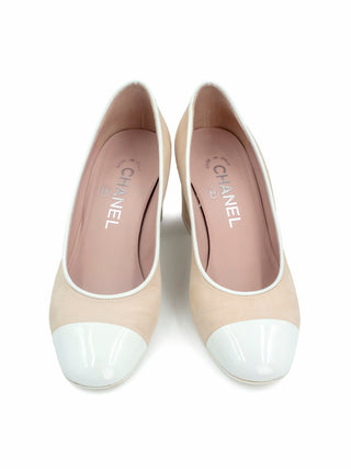 Beige Classic Cap Toe Suede Heels