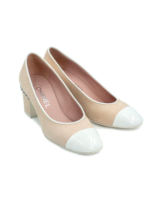 Beige Classic Cap Toe Suede Heels