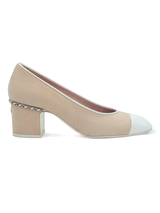 Beige Classic Cap Toe Suede Heels