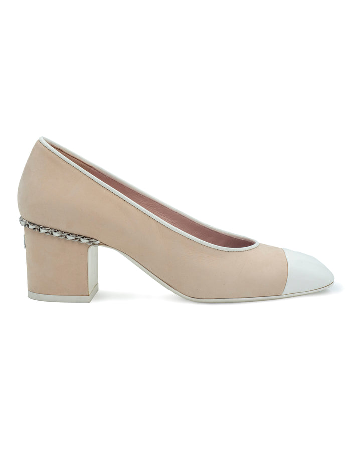 Beige Classic Cap Toe Suede Heels