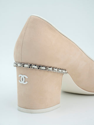 Beige Classic Cap Toe Suede Heels