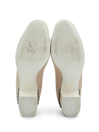 Beige Classic Cap Toe Suede Heels