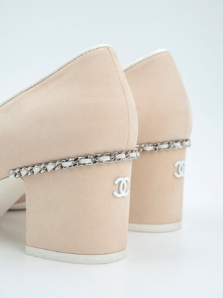 Beige Classic Cap Toe Suede Heels