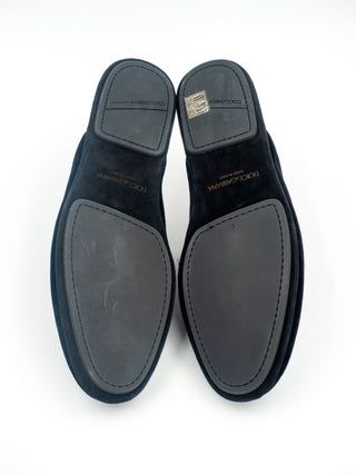 Black Velvet Embroidered Gold Crown Mens Flat Mules