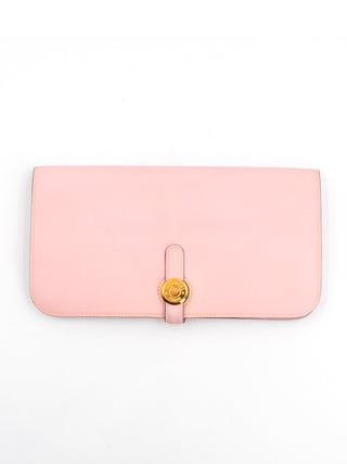Pink Swift Dogon Long Wallet with Rose Gold Hardware