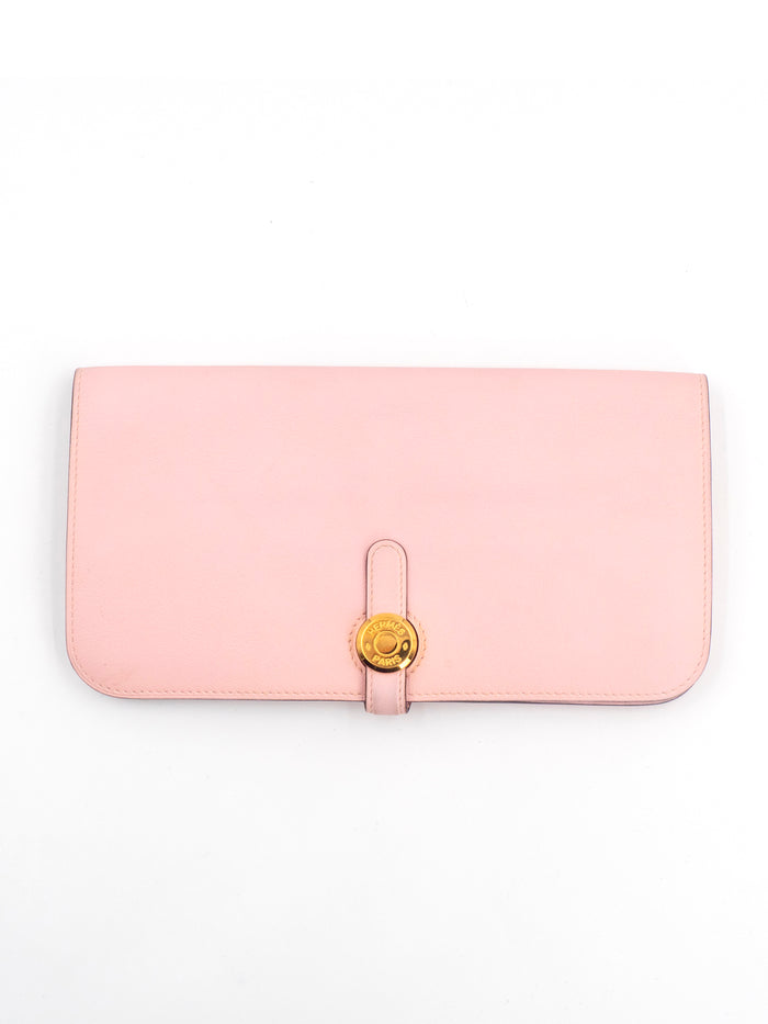 Pink Swift Dogon Long Wallet with Rose Gold Hardware