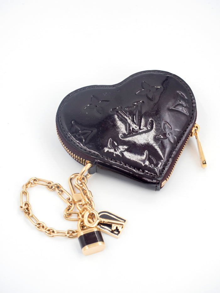 Black Patent Amarante Monogram Vernis Heart Coin Purse