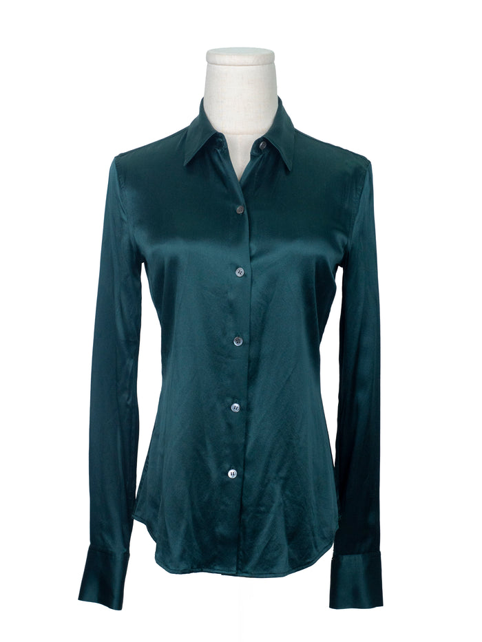 Green Satin Look Long Sleeves Shirt