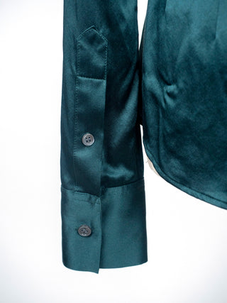 Green Satin Look Long Sleeves Shirt