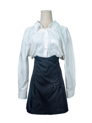 White Draped Shirt Dress with Black Re-nylon Bottom
