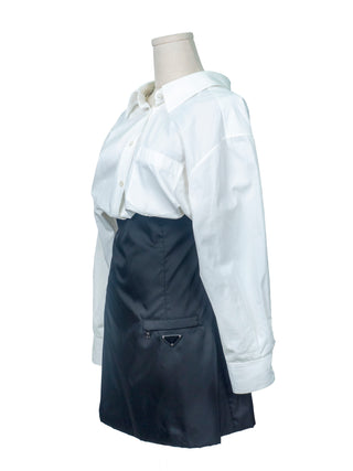 White Draped Shirt Dress with Black Re-nylon Bottom