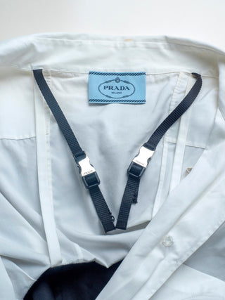 White Draped Shirt Dress with Black Re-nylon Bottom