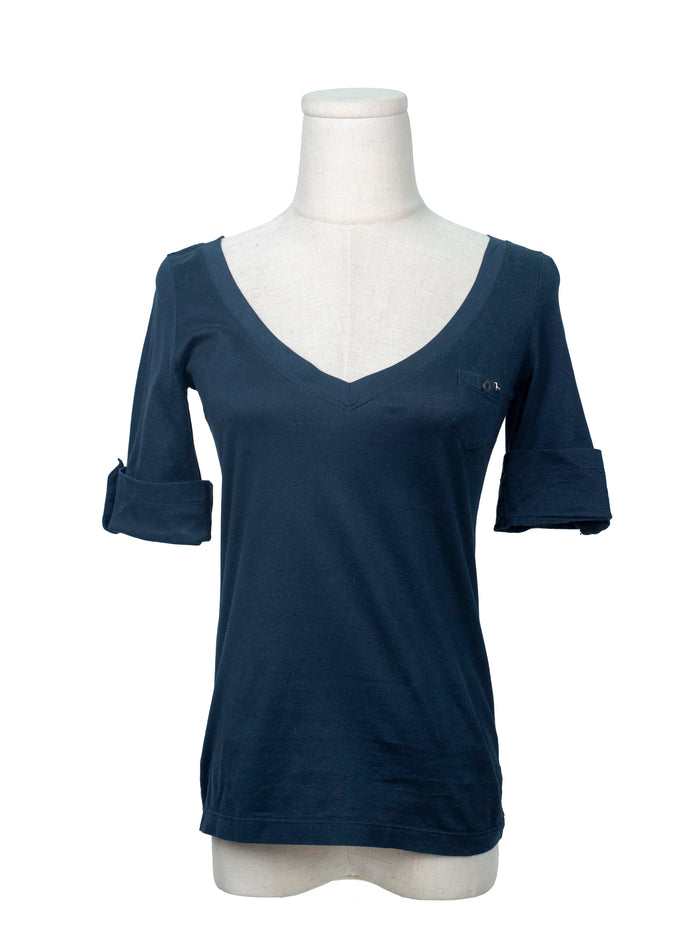Navy V-neck Cotton Tee