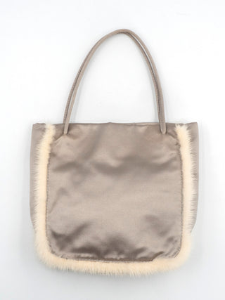 Silver Satin Raso Mini Top Handle Bag with Fur Trims