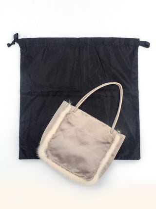 Silver Satin Raso Mini Top Handle Bag with Fur Trims