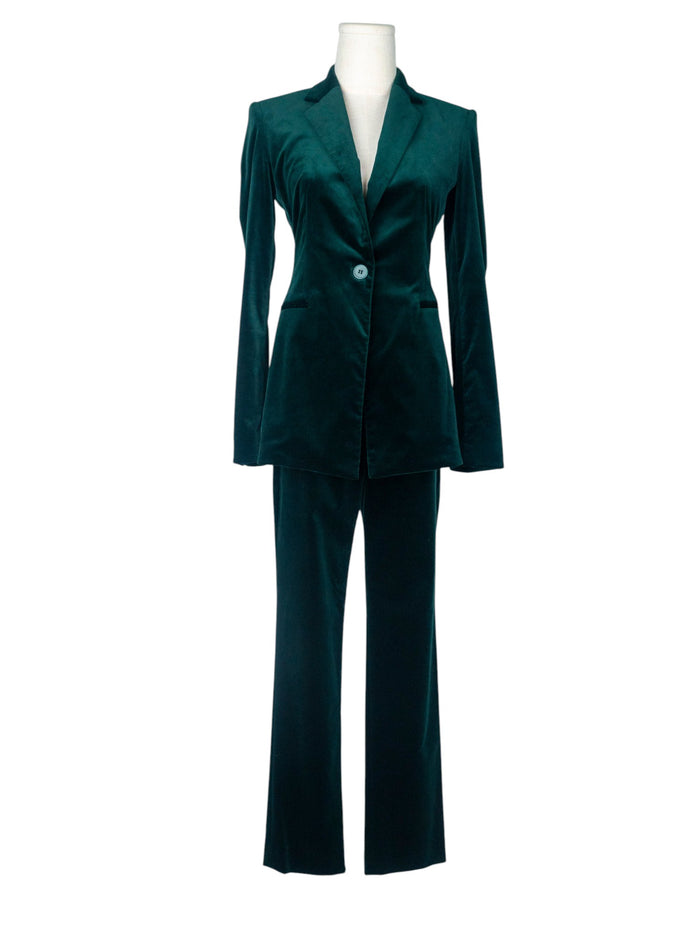 Green Velvet Slim Fit Pant Suit