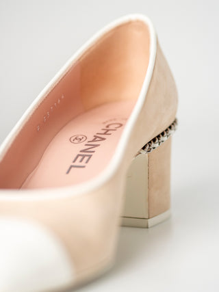 Beige Classic Cap Toe Suede Heels