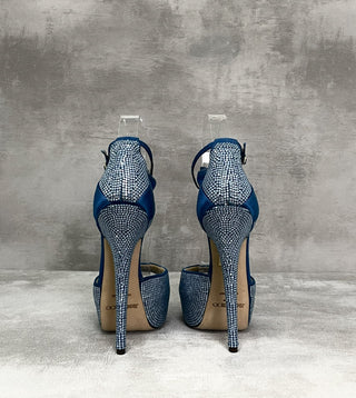 Blue Peep Toes 15cm Crystallized Platform Pumps