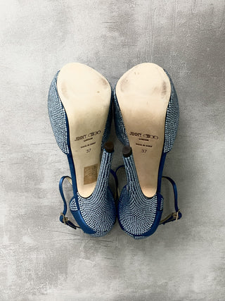Blue Peep Toes 15cm Crystallized Platform Pumps