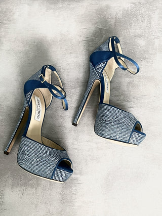 Blue Peep Toes 15cm Crystallized Platform Pumps