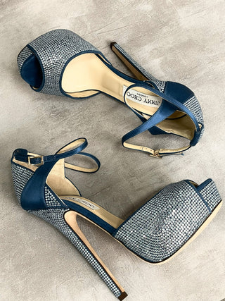 Blue Peep Toes 15cm Crystallized Platform Pumps