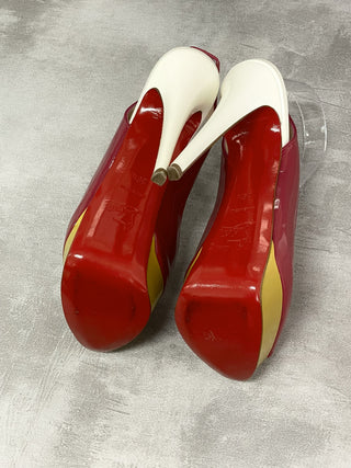 Magenta Peep Toes 14cm Patent Leather Sling Back