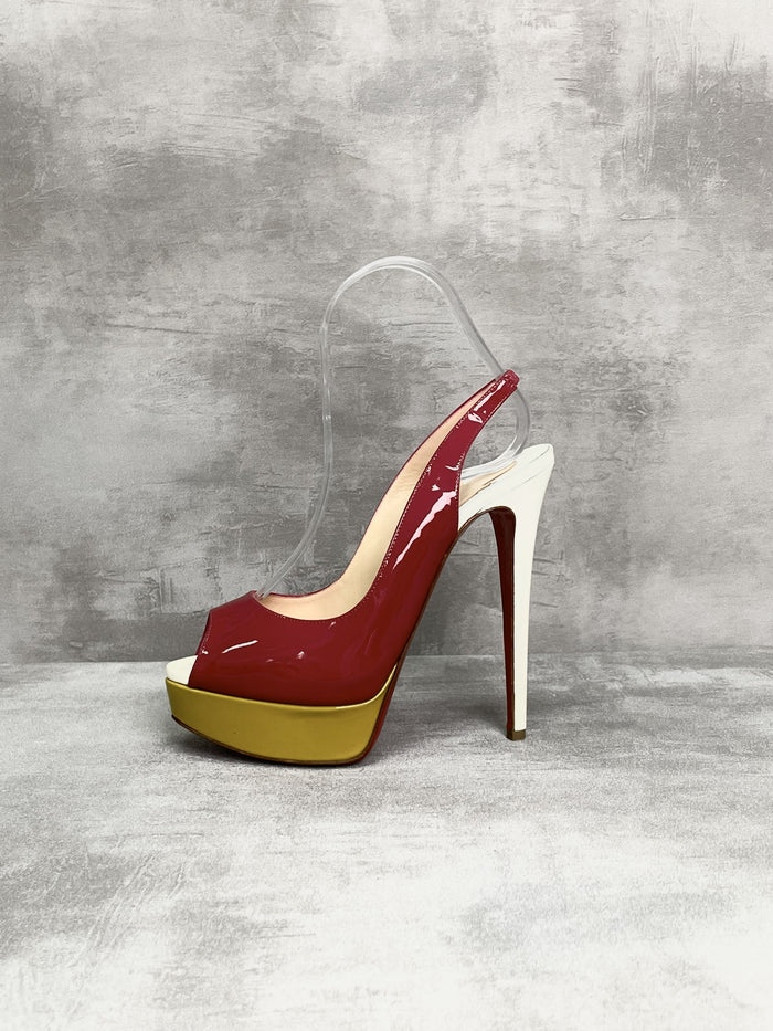 Magenta Peep Toes 14cm Patent Leather Sling Back