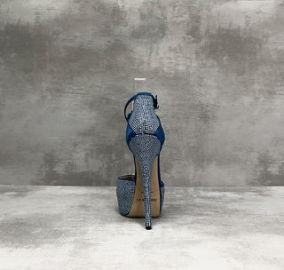 Blue Peep Toes 15cm Crystallized Platform Pumps