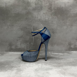 Blue Peep Toes 15cm Crystallized Platform Pumps