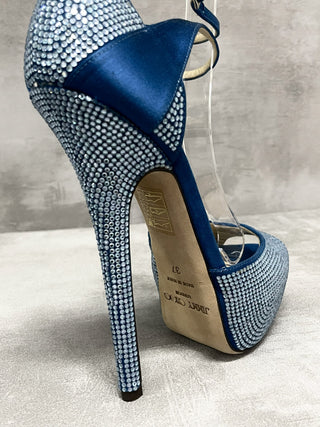 Blue Peep Toes 15cm Crystallized Platform Pumps