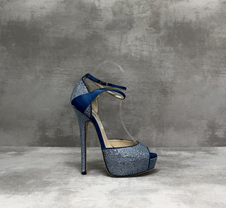 Blue Peep Toes 15cm Crystallized Platform Pumps