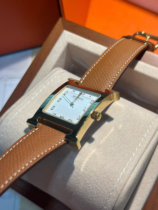 Heure H Watch Gold Plated With Leather Strap