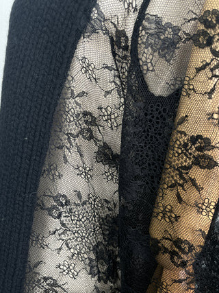 Black Wool Pullover With Lace Sleeves And Sides